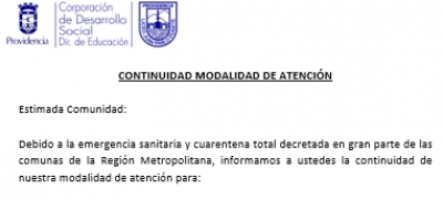 CONTINUIDAD MODALIDAD DE ATENCIÓN