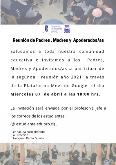 Reunión de Padres , Madres y Apoderados/as